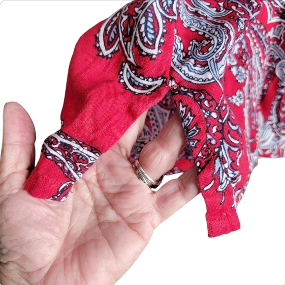 Linen Charter Club Luxury Red blouse size L sequin embroidered Valentines - Picture 3 of 8